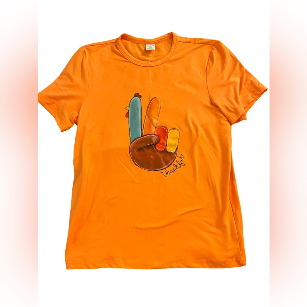 SHEIN Orange Graphic Thanksgiving Themed Short Sleeve Tee